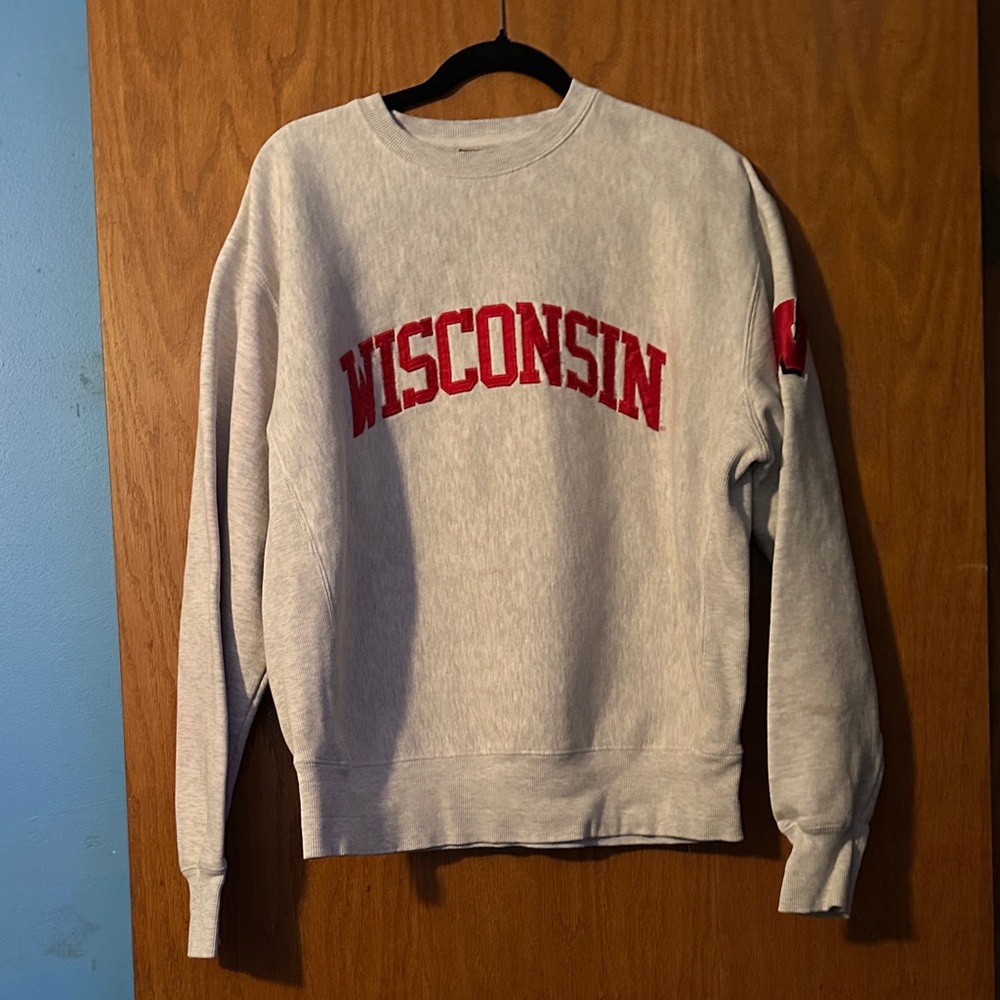 Gray Sweatshirt with Red Sleeve Accent